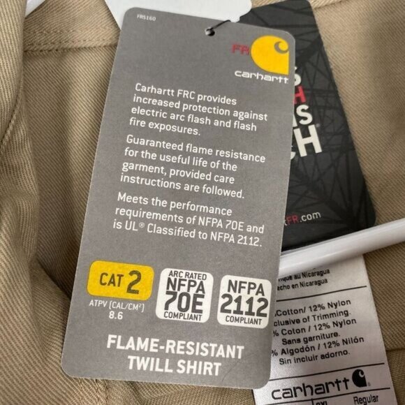 Carhartt FR Shirt Men's Size 3XL Flame Resistant Workwear Twill Khaki CAT 2 NEW - Picture 14 of 16